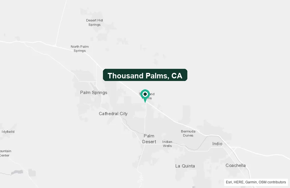Map of Thousand Palms, California and the surrounding Riverside County area service area